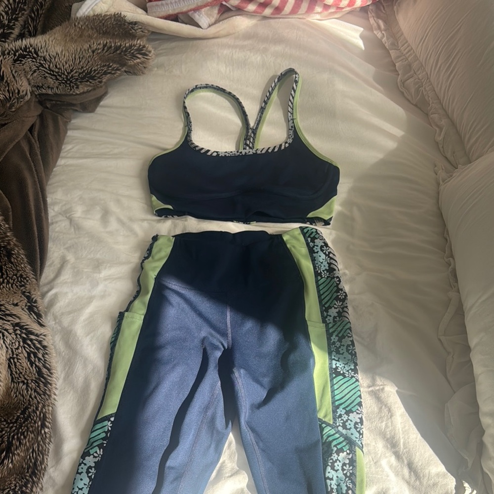 Free People Navy and Lime Leggings Set